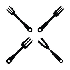 Kitchen Tools Silhouettes – Meat Fork and Carving Fork Icon Set Isolated on White Background