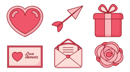 Pink heart arrow gift envelope rose and card vector