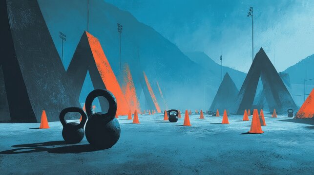 Kettlebells and Cones in Abstract Training Ground