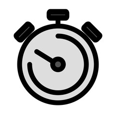 A flat vector icon shows a stopwatch, representing concepts of time measurement, athletic timing, and precise calculations.