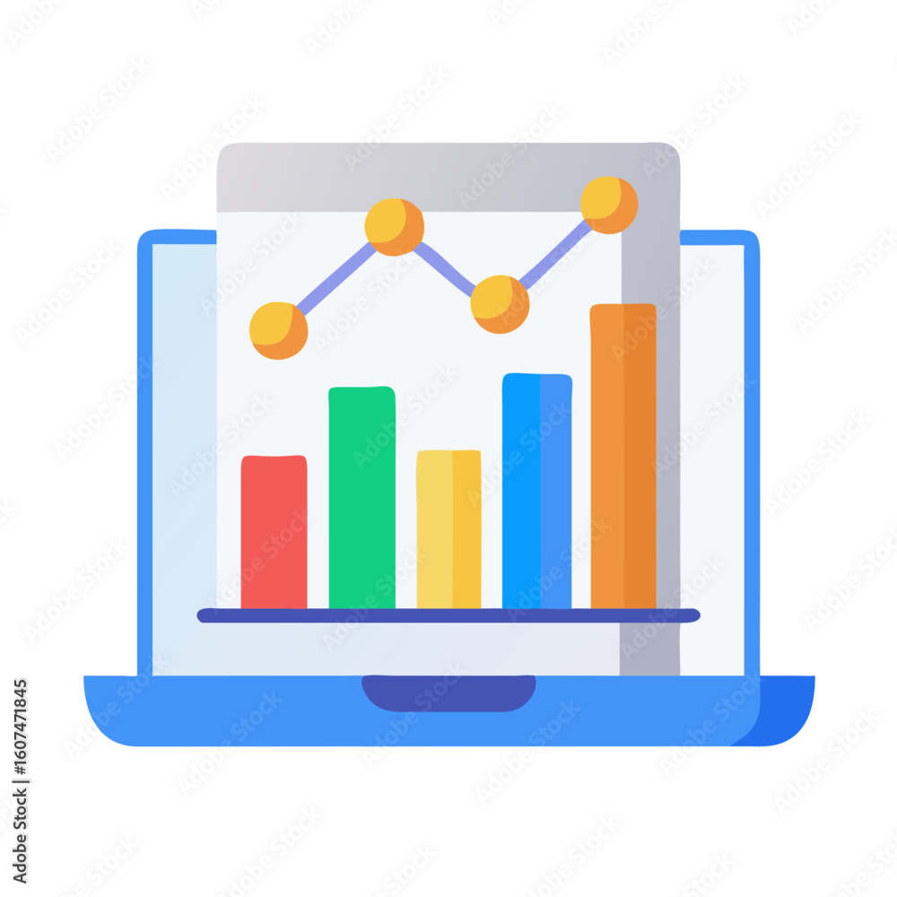 Poster stylized laptop with a business graph showing data analysis