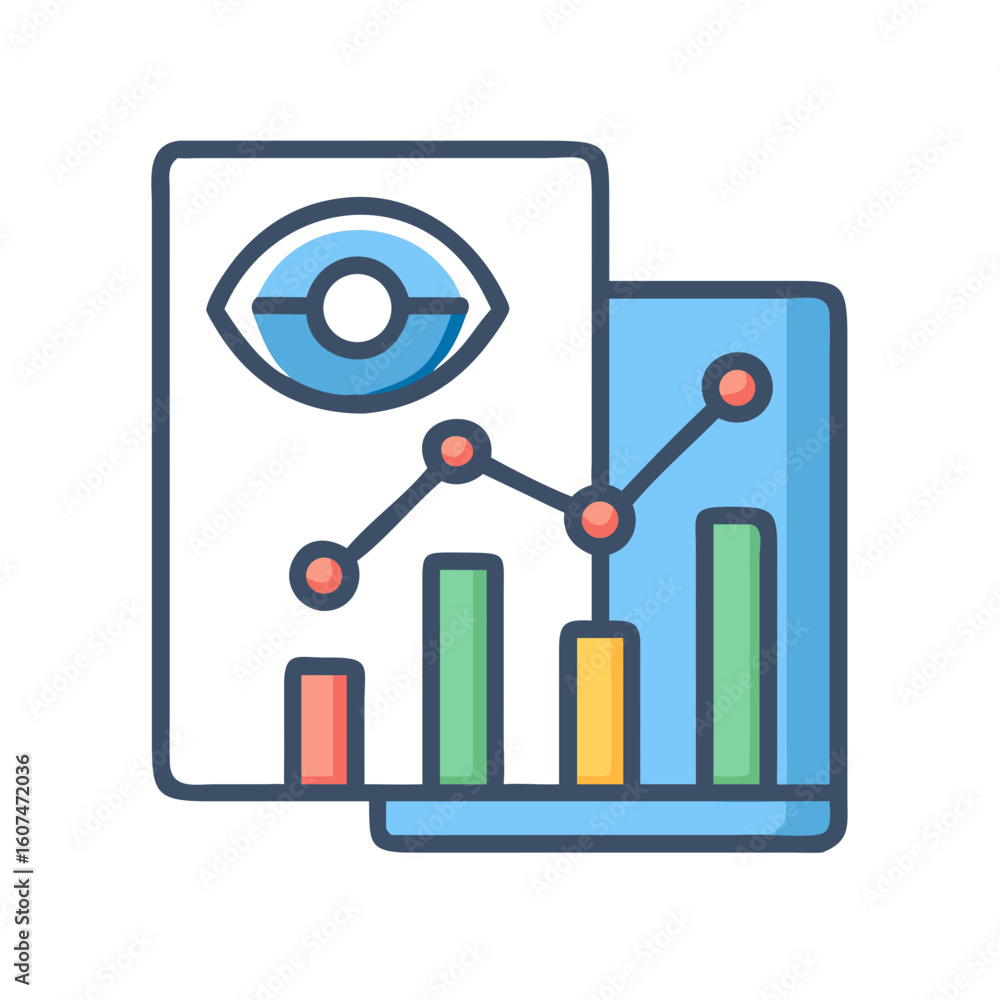 Aufkleber eye on business metrics and performance flat vector design