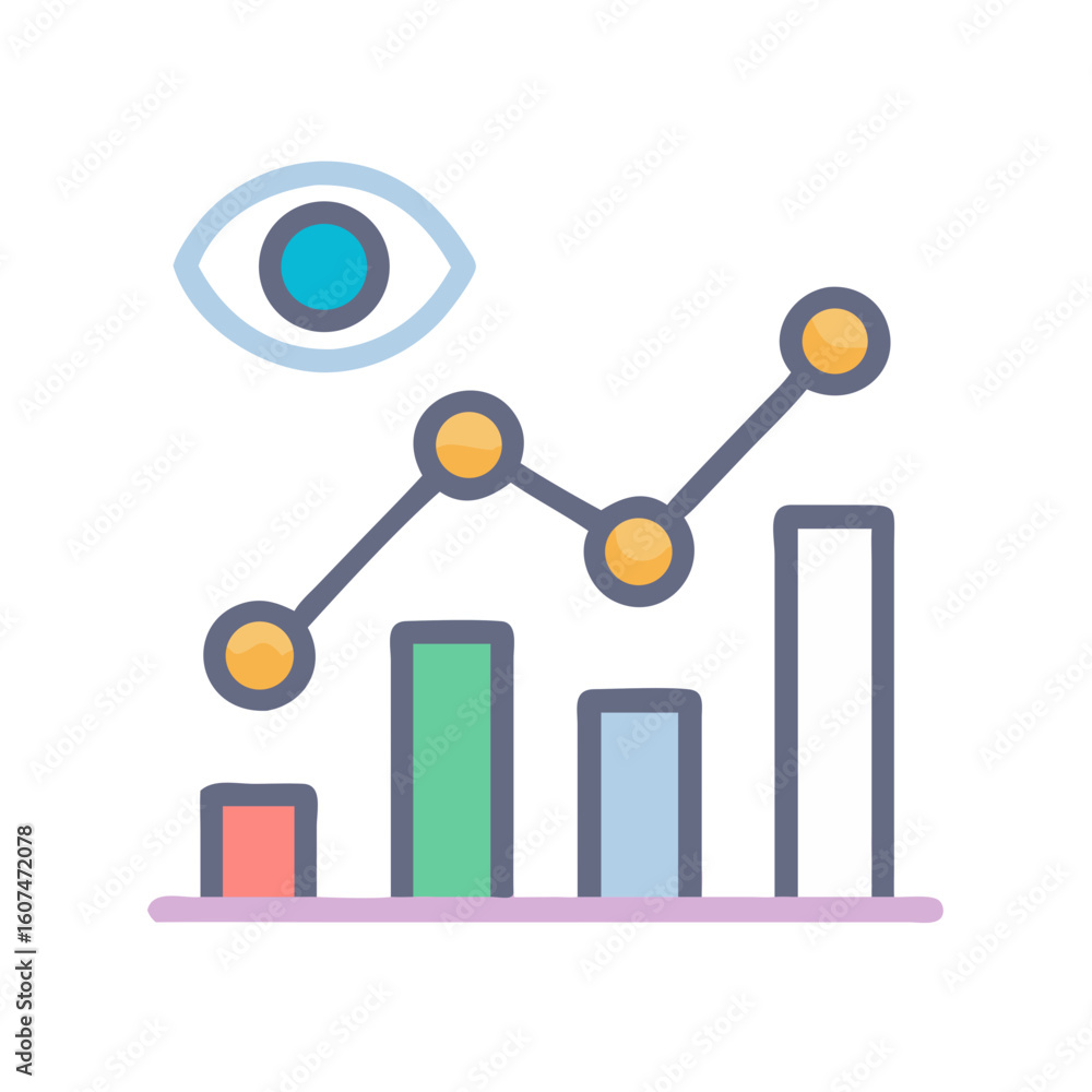 Aufkleber infographic showing a business data analysis chart with eye