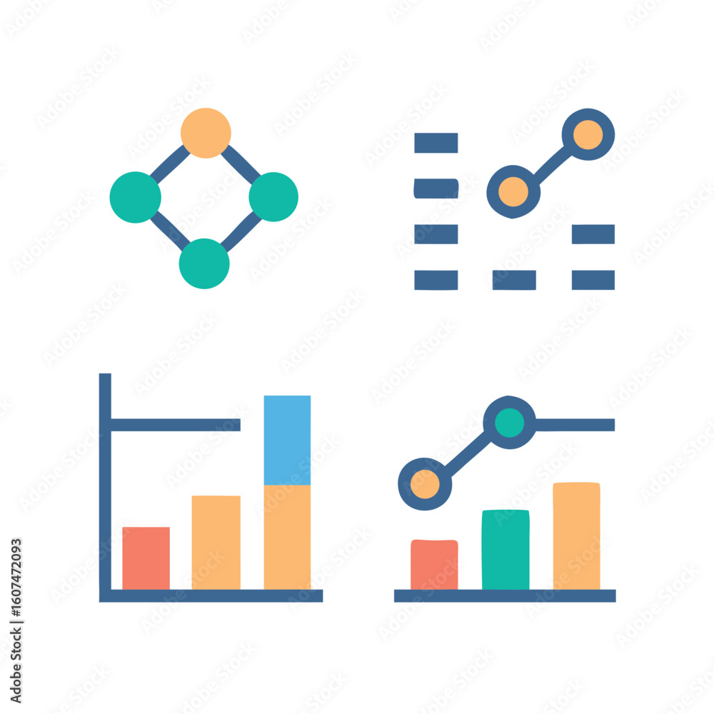 Poster flat design graphs and charts on black background