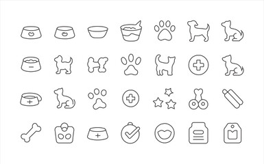 Collection of simple line art icons for pet care and veterinary services animal
