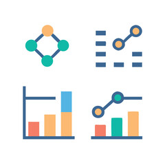 Flat design graphs and charts on black background