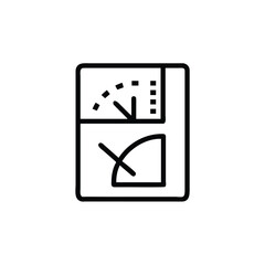 Outline icon representing a K P I framework with a gauge checkmark business