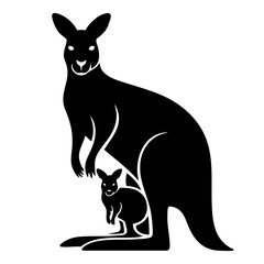 Kangaroo silhouette icon black clipart on transparent background
