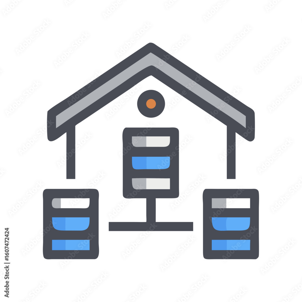 Poster decentralized hosting flat icon server network on black background
