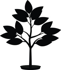 Rubber Plant silhouette on a white background