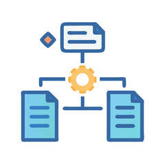 Workflow automation icon illustrating document process with gear symbol
