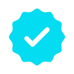 Light Blue Scalloped Circular Badge with White Checkmark for Confirmation or Approval