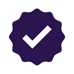 Dark Purple Scalloped Badge with White Checkmark for Approval and Verification
