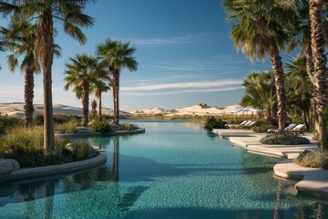 Serene Oasis: Poolside Paradise with Palms.