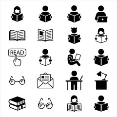 Education and Learning Glyph Icons Set Reading Icons stock illustration