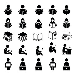 Education and Learning Glyph Icons Set Reading Icons stock illustration Sets