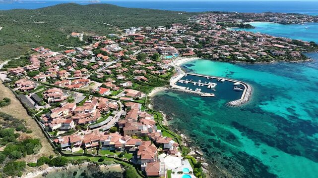 Aerial view of Golfo Aranci  in the northeast of the island of Sardinia, Italy