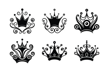 Decorative antique royalty crowns for majestic art layouts Silhouette Vector illustration  