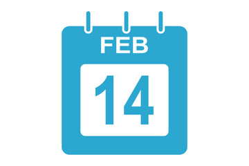 Calendar 14th of February flat icon. February 14 calendar icon. Vector illustration in flat style. Valentines day on 14th February. Valentines day calendar on 14th February eps 10