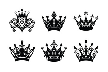 Royal crown vector set with detailed antique design motifs Silhouette Vector illustration  
