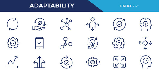 Adaptability Line Icons – Outline Style for Flexibility, Growth, Change, and Innovation Concepts