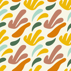 Dynamic Seamless Pattern With Wavy Leaf Shapes In A Flowing Earthy Composition