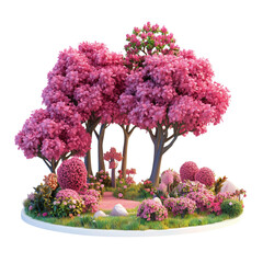 Single redbud tree with bright pink flowers, on transparent png background. Ai generated