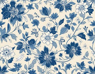 Elegant Blue Floral Seamless Patterns for Fabric, Wallpaper, and Digital Design