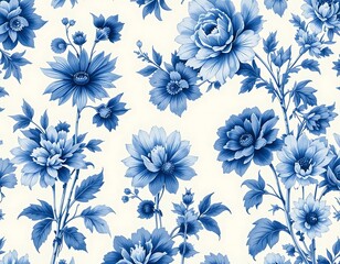 Elegant Blue Floral Seamless Patterns for Fabric, Wallpaper, and Digital Design