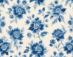 Elegant Blue Floral Seamless Patterns for Fabric, Wallpaper, and Digital Design