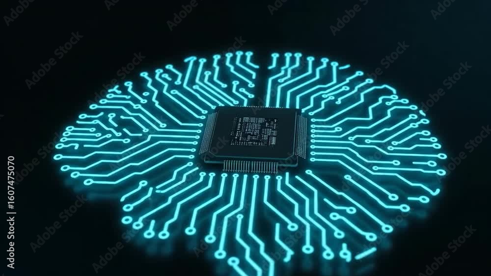 Aufkleber glowing brain circuit ai with neural networks, and technology on black.