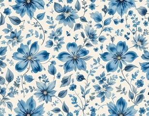 Elegant Blue Floral Seamless Patterns for Fabric, Wallpaper, and Digital Design