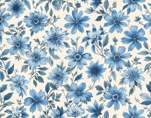 Elegant Blue Floral Seamless Patterns for Fabric, Wallpaper, and Digital Design