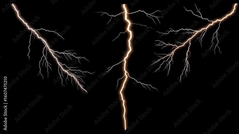 Poster dramatic display of golden lightning strikes against a dark background creates an intense and powerf