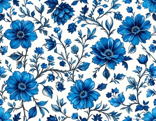 Elegant Blue Floral Seamless Patterns for Fabric, Wallpaper, and Digital Design