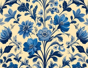 Elegant Blue Floral Seamless Patterns for Fabric, Wallpaper, and Digital Design