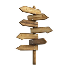 Weathered wooden directional signs with empty space for text, on transparent png background. Ai generated