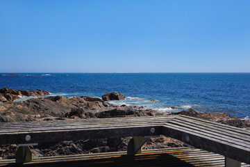 Panoramic view of the Atlantic Ocean along the beach promenade between Porto and Matosinhos, Portugal