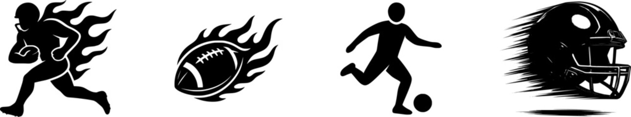 Flaming Sports Silhouettes – High-Action Football and Soccer.