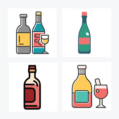 colorful wine bottle and glass vector art design.