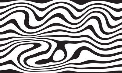 Abstract black and white wavy lines pattern with optical illusion effect