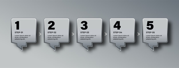 Silver Glossy 3D Effect Infographic Bullet Points &ndash; Steps and Process Banners Vector with Technology and Business Icons
