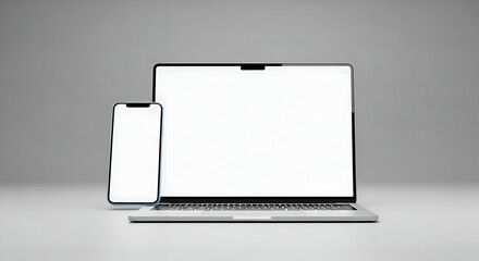 A laptop and smartphone mockup with blank screens