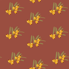 Seamless pattern with buckthorn branch and green leaves Background for packaging and gifts Vector illustration