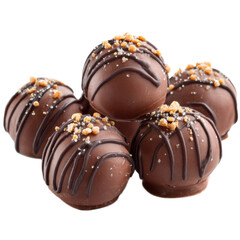 Obraz premium Stack of chocolate covered candies with a white background