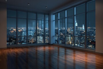 Fototapeta premium Modern Apartment with City View at Night.