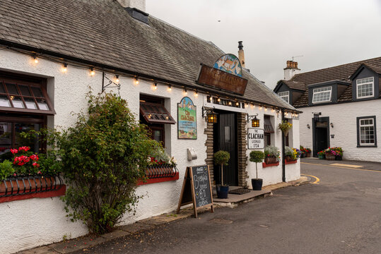 Drymen Argyll Glasgow Scotland UK. 05.07.2025. Exterior view of Scotlands oldest pub The  Clachan in Drymen Loch Lomond Scotland UK.