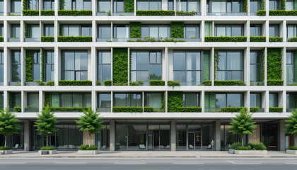 Obraz premium Eco-Friendly Modern Building Facade: Green Wall Design AI Generated