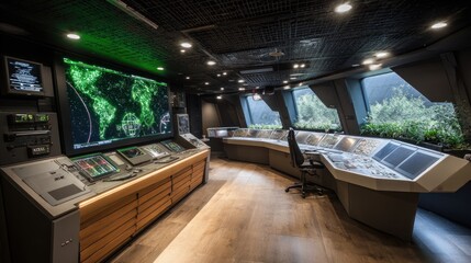 Fototapeta premium Modern control room with screens and consoles