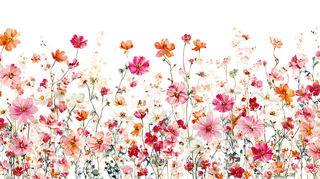 Delicate cosmos flowers in vibrant pink orange and white hues image